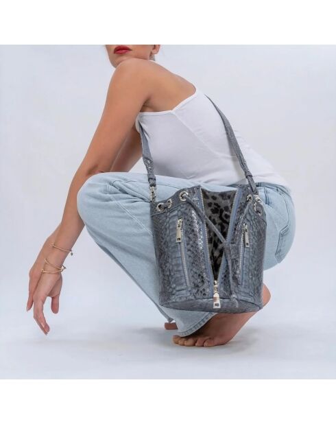 Sac bandouliere Amber en cuir gris foncé - 22 x 20 cm