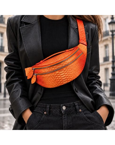 Sac Banane Mike en cuir corail - 34,5 x 14,5 cm