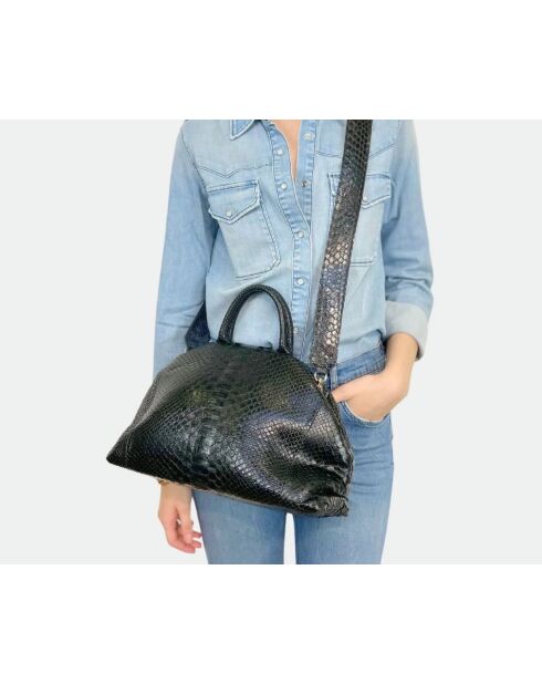 Sac bandouliere souple Jade en cuir noir - 35 x 22 cm