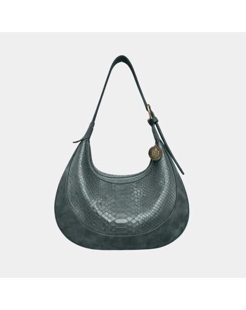 Grijze leren schoudertas Tina - 34 x 23 x 7 cm