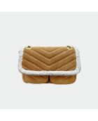 Sac bandouliere souple Theresa en cuir velvet tabac - 23,5 x 17 cm