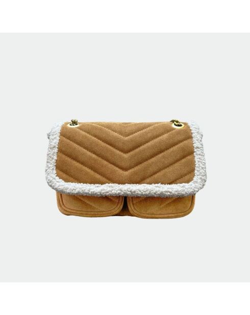 Sac bandouliere souple Theresa en cuir velvet tabac - 23,5 x 17 cm