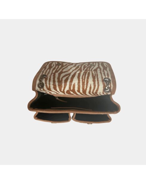 Sac bandouliere souple Theresa en cuir brun zèbre - 23,5 x 17 cm