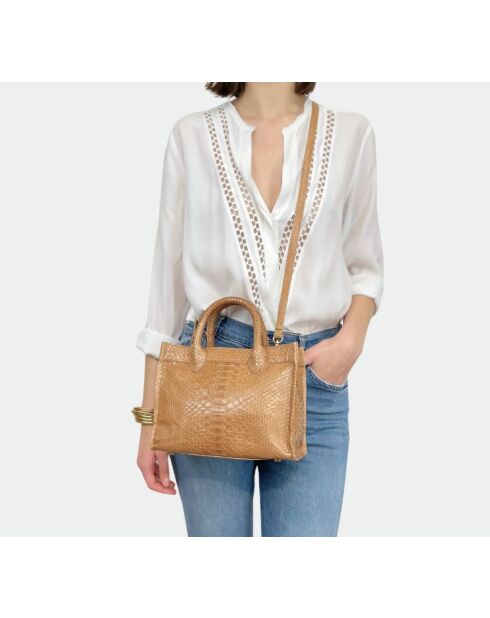 Sac bandouliere Ana en cuir naturel - 31 x 13,5 cm