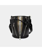 Sac bandouliere Amber en cuir noir métallique - 22 x 20 cm