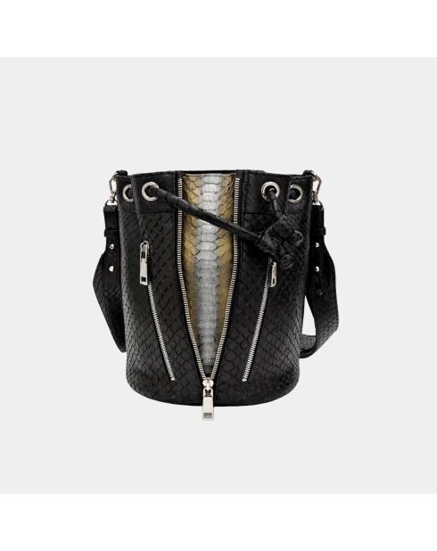 Sac bandouliere Amber en cuir noir métallique - 22 x 20 cm