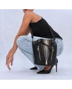 Sac bandouliere Amber en cuir noir métallique - 22 x 20 cm