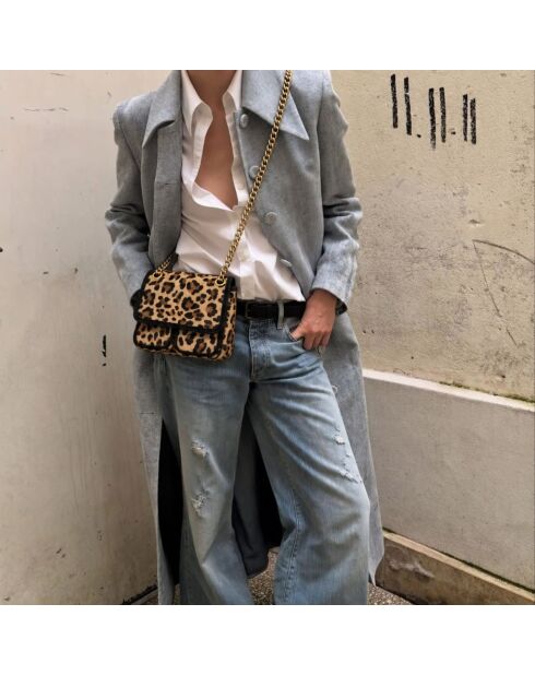 Sac bandouliere souple Theresa en cuir léopard - 23,5 x 17 cm
