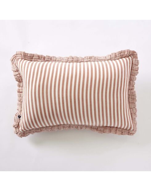 Cuscino sfoderabile con balze in garza di cotone intrecciato tinto albicocca Romie - 40 x 60 cm