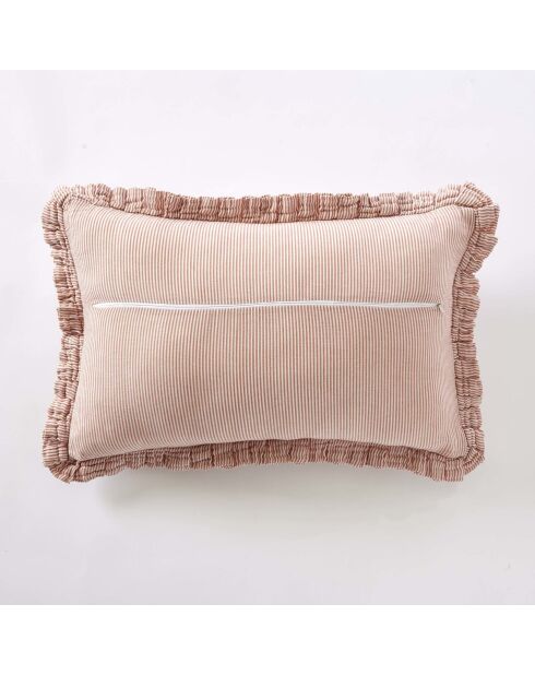 Cuscino sfoderabile con balze in garza di cotone intrecciato tinto albicocca Romie - 40 x 60 cm