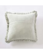 Cuscino sfoderabile con balze in garza di cotone intrecciato tinto eucalipto Romie - 45 x 45 cm