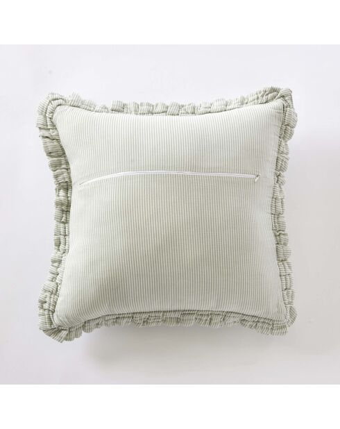 Cuscino sfoderabile con balze in garza di cotone intrecciato tinto eucalipto Romie - 45 x 45 cm