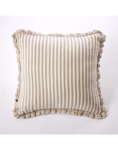Cuscino sfoderabile con bordino in garza di cotone intrecciata tinto Romie Ficelle - 45 x 45 cm