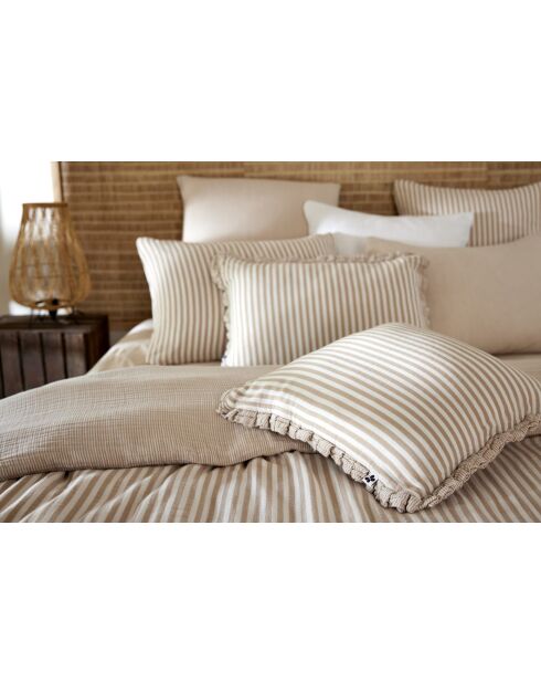 Cuscino sfoderabile con bordino in garza di cotone intrecciata tinto Romie Ficelle - 40 x 60 cm
