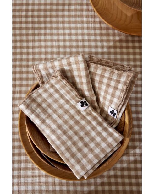Lot de 3 serviettes de table en gaze coton tissée teinte Vickie ficelle - 40 x 40 cm