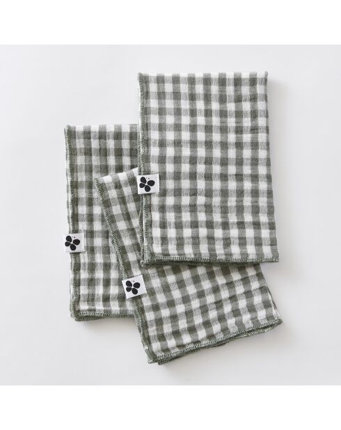 Lot de 3 serviettes de table en gaze coton tissée teinte Vickie romarin - 40 x 40 cm