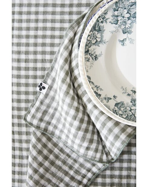 Lot de 3 serviettes de table en gaze coton tissée teinte Vickie romarin - 40 x 40 cm