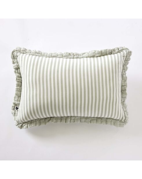 Cuscino sfoderabile con balze in garza di cotone intrecciato tinto eucalipto Romie - 40 x 60 cm