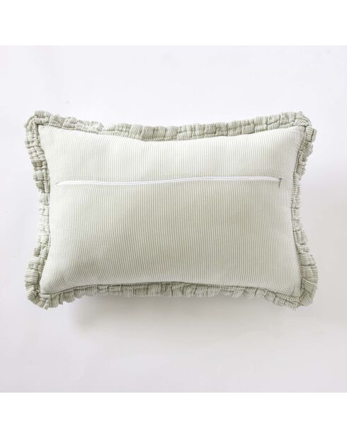 Cuscino sfoderabile con balze in garza di cotone intrecciato tinto eucalipto Romie - 40 x 60 cm