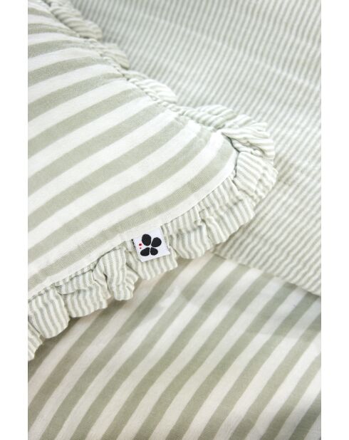 Cuscino sfoderabile con balze in garza di cotone intrecciato tinto eucalipto Romie - 40 x 60 cm