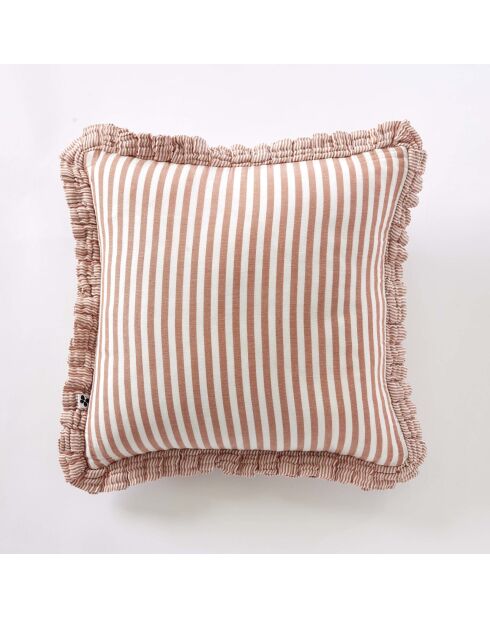 Cuscino sfoderabile con balze in garza di cotone intrecciato tinto albicocca Romie - 45 x 45 cm