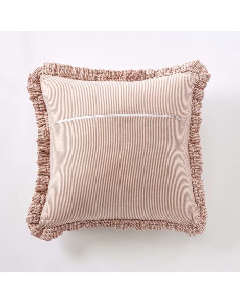 Cuscino sfoderabile con balze in garza di cotone intrecciato tinto albicocca Romie - 45 x 45 cm