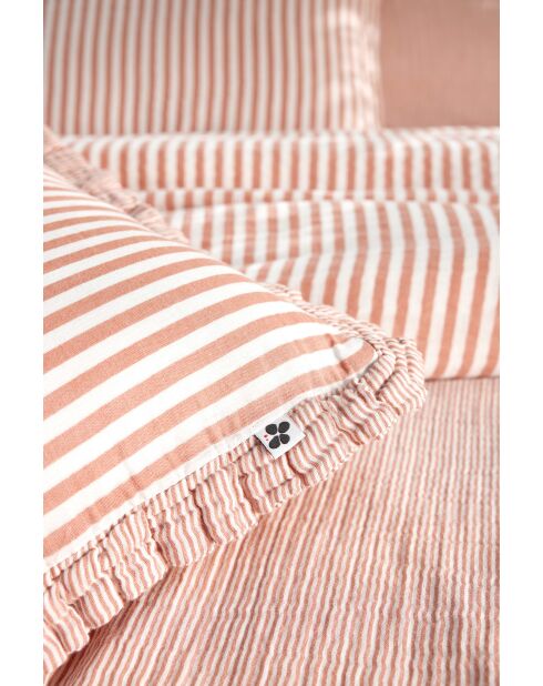 Cuscino sfoderabile con balze in garza di cotone intrecciato tinto albicocca Romie - 45 x 45 cm
