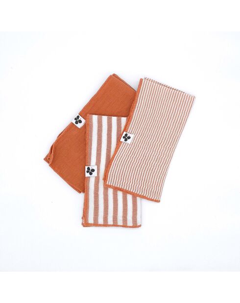 Lot de 3 serviettes de table en gaze coton tissée teinte Romie abricot - 40 x 40 cm