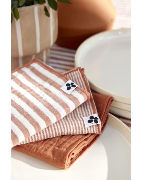 Lot de 3 serviettes de table en gaze coton tissée teinte Romie abricot - 40 x 40 cm