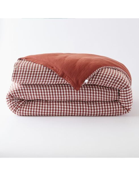 Housse de couette réversible en gaze coton tissée teinte Vickie terracotta