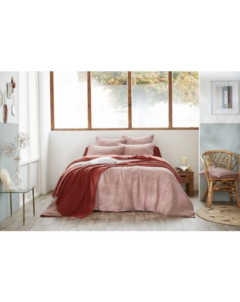 Housse de couette réversible en gaze coton tissée teinte Vickie terracotta