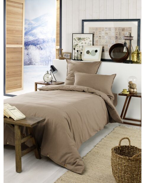 Housse de couette en coton flanelle unie Candice ficelle