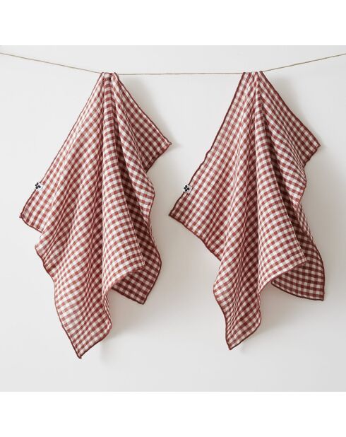 Lot de 2 essuie-mains en gaze coton tissée teinte Vickie terracotta - 50 x 70 cm