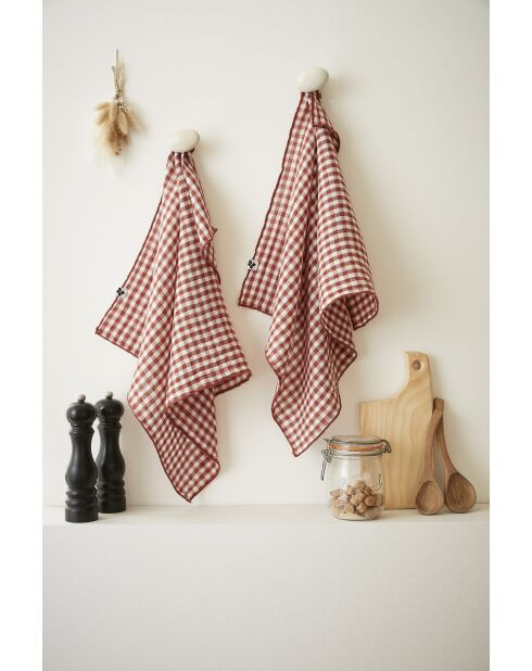 Lot de 2 essuie-mains en gaze coton tissée teinte Vickie terracotta - 50 x 70 cm