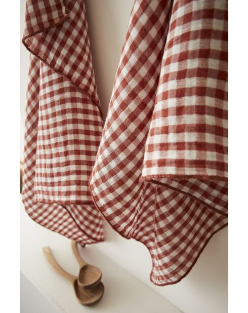 Lot de 2 essuie-mains en gaze coton tissée teinte Vickie terracotta - 50 x 70 cm