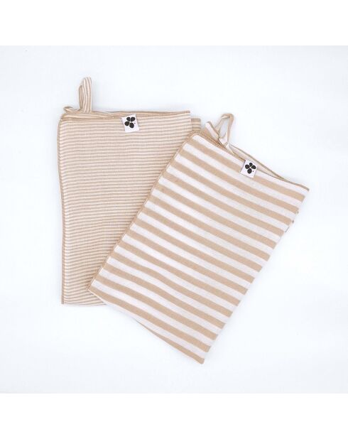 Lot de 2 essuie-mains en gaze coton tissée teinte Romie ficelle - 50 x 70 cm