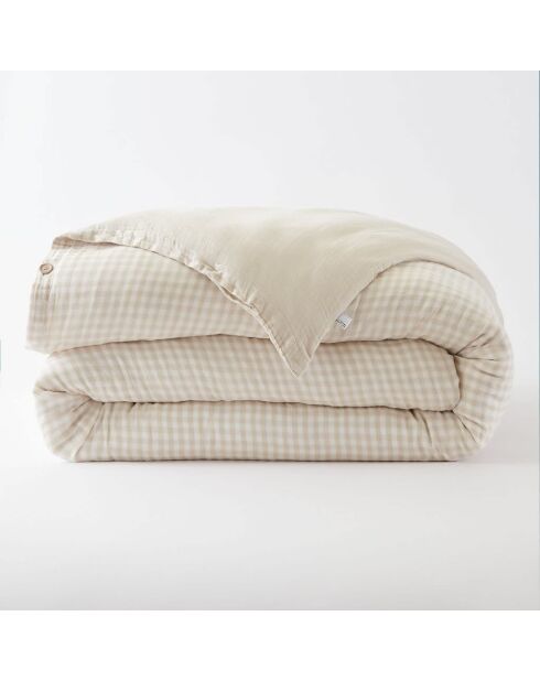 Housse de couette réversible en gaze coton tissée teinte Vickie pampa