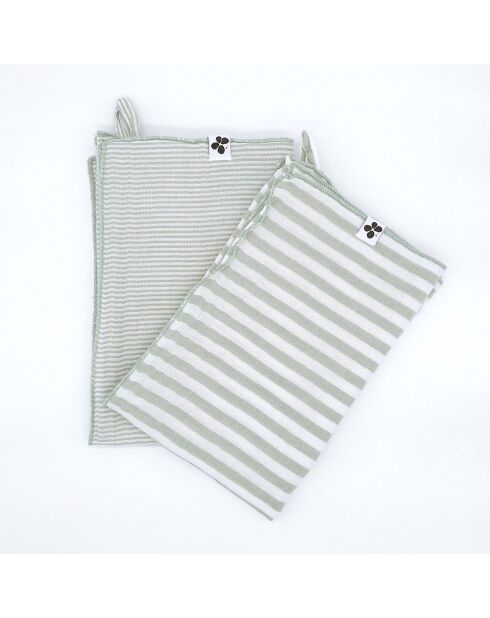 Lot de 2 essuie-mains en gaze coton tissée teinte Romie eucalyptus - 50 x 70 cm