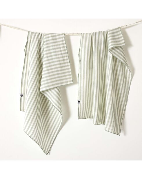 Lot de 2 essuie-mains en gaze coton tissée teinte Romie eucalyptus - 50 x 70 cm