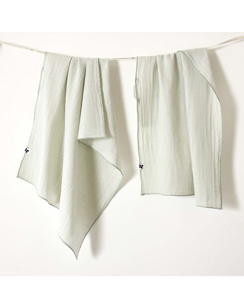 Lot de 2 essuie-mains en gaze coton tissée teinte Romie eucalyptus - 50 x 70 cm