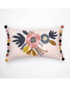Coussin déhoussable avec pompons en coton Champêtre rose - 30 x 50 cm