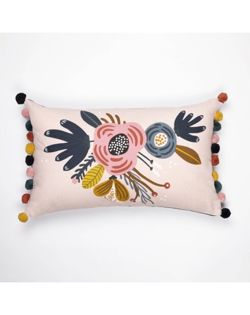 Cuscino rimovibile con nappine in cotone Campêtre rosa - 30 x 50 cm
