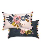 Coussin déhoussable avec pompons en coton Champêtre rose - 30 x 50 cm