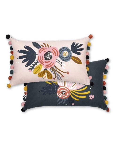 Cuscino rimovibile con nappine in cotone Campêtre rosa - 30 x 50 cm