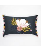 Coussin déhoussable avec pompons en coton Champêtre rose - 30 x 50 cm