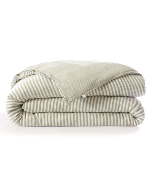 Housse de couette réversible en gaze coton tissée teinte Romie eucalyptus