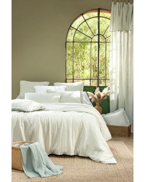 Housse de couette réversible en gaze coton tissée teinte Romie eucalyptus