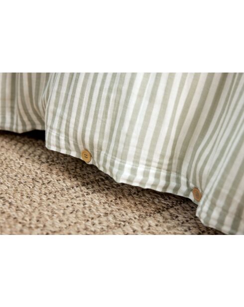 Housse de couette réversible en gaze coton tissée teinte Romie eucalyptus