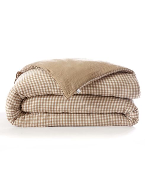 Housse de couette réversible en gaze coton tissée teinte Vickie ficelle