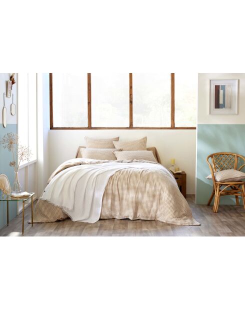 Housse de couette réversible en gaze coton tissée teinte Vickie ficelle